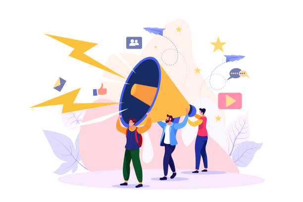 vector illustration, flat style, business promotion, advertising, call through the horn, online alerting - 營(yíng)銷 幅插畫(huà)檔、美工圖案、卡通及圖標(biāo)