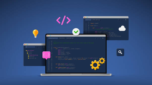 concept of computer programming or developing software or game - 系統(tǒng)軟件開發(fā) 幅插畫檔、美工圖案、卡通及圖標(biāo)